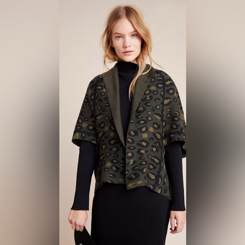Anthropologie Akemi Kin camo Leopard print kimono cardigan shawl green & black.